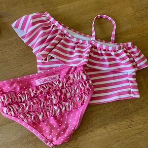 RuffleButts Pink and White Bikini Set